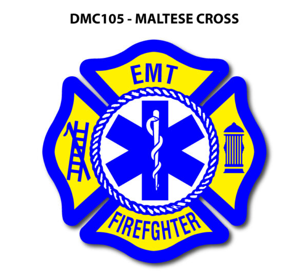 A maltese cross with the name of an emt firefighter on it.