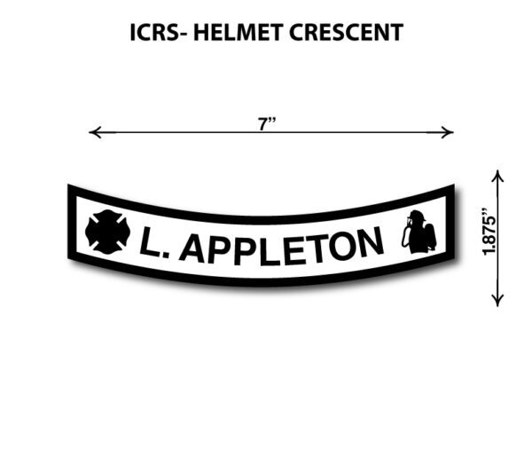 A motorcycle helmet crescent with the name of an individual and a star of david.