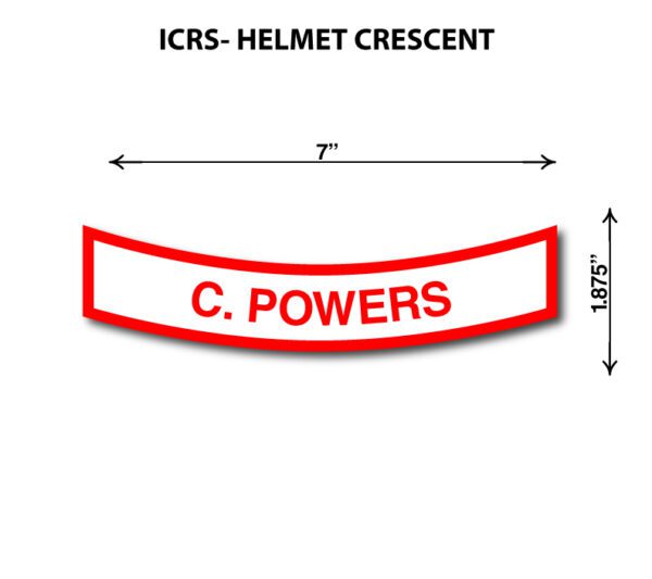 A red and white motorcycle helmet crescent with the words " c. Powers ".