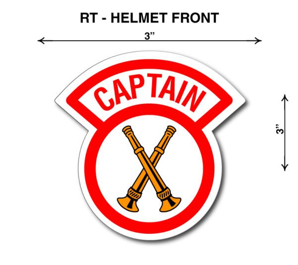 A red and white sticker with the word " captain " on it.