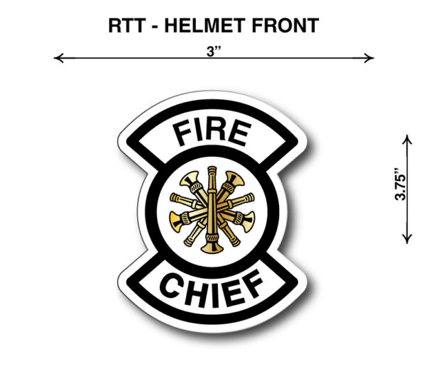 A fire chief helmet front decal with the words " rtt-helmet front ".