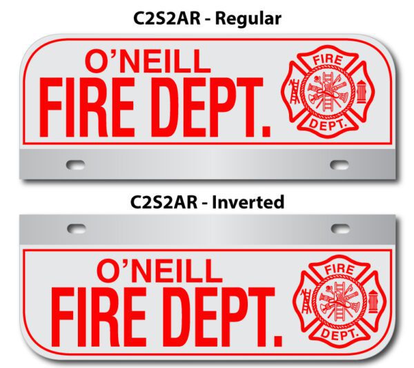 A pair of fire department license plates with the name o ' neill fire dept.