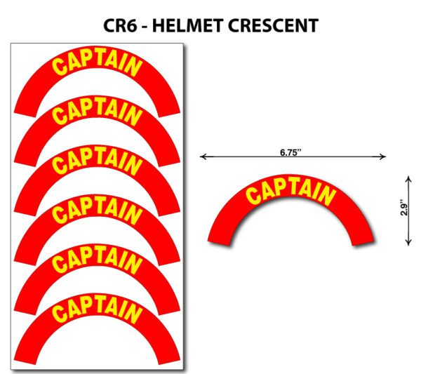 A set of six red and yellow stickers that say " captain ".