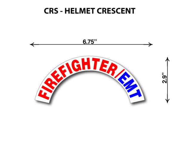 A red, white and blue crescent sticker with the words " firefighter emt ".