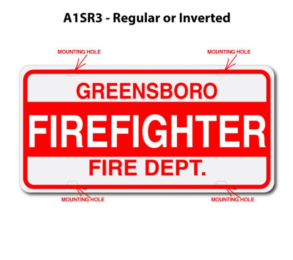 A red and white sign with the words " greensboro firefighter fire department ".