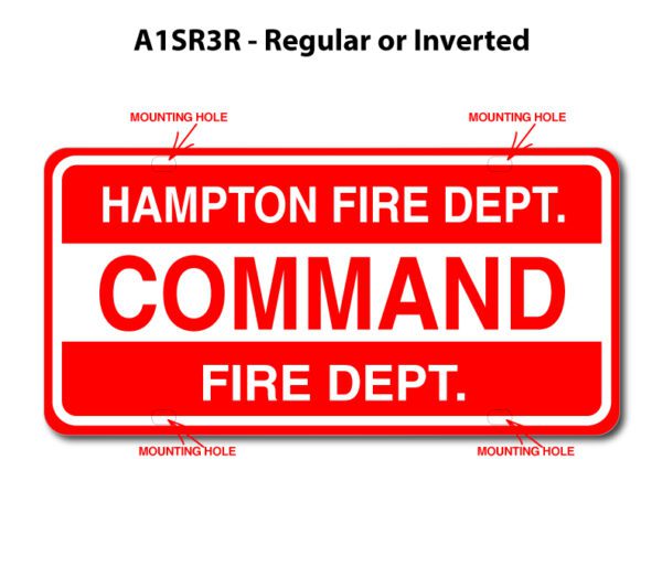 A red and white sign with the names of different fire departments.