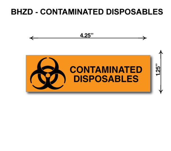 A sticker that says " contaminated disposables ".