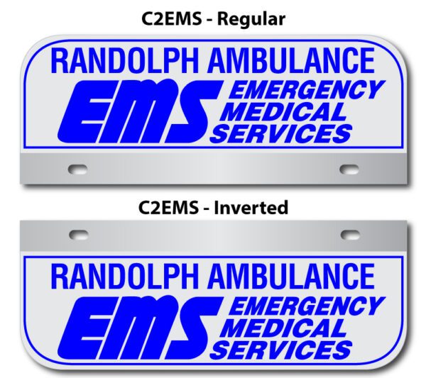 A pair of ambulance signs with the words randolph ambulance emergency medical services on them.