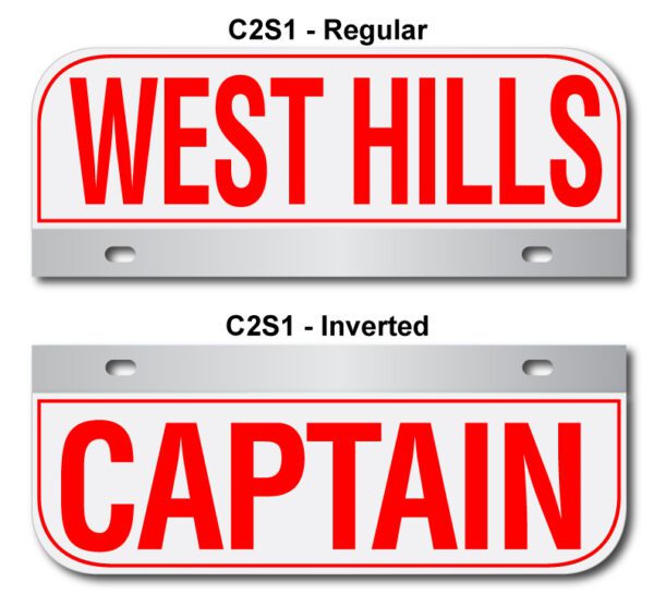 A red and white sign with the words " west hills " and " captain ".