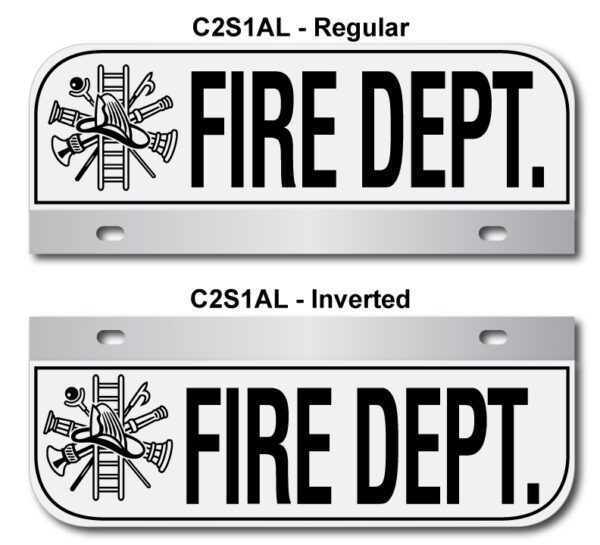 A pair of fire department license plates with the words " fire dept ".