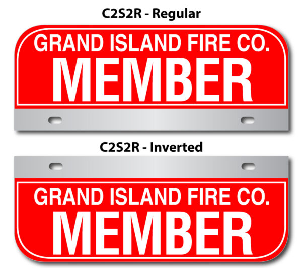 A red and white sign with the words " grand island fire co. Member " on it