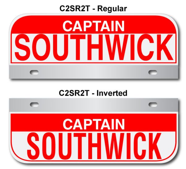 A red and white sign with the words " captain southwick ".