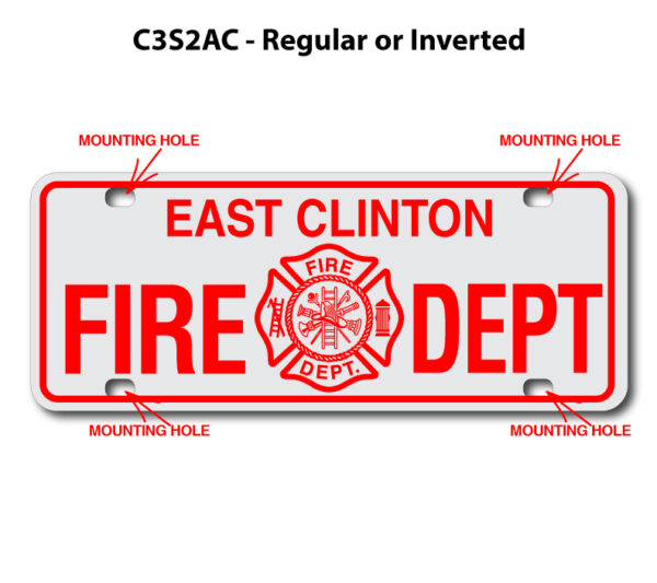 A red and white fire department license plate.