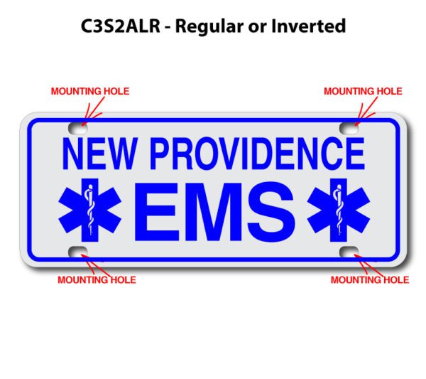 A blue and white sign with the words " new providence ems ".