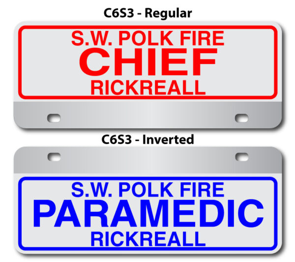 A red and blue sign with the words " s. W. Polk fire chief rickreall " on it