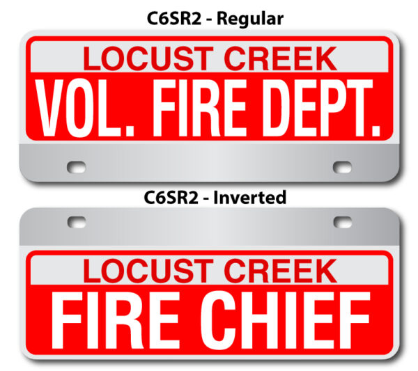 A red and white fire department sign with the words locust creek, vol. Fire dept., and locust creek fire chief