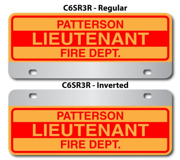 A pair of fire department signs with the names of two different departments.