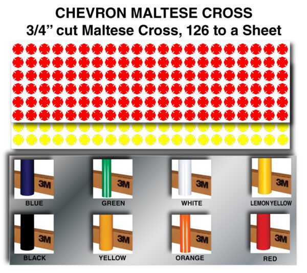 A picture of different colors and sizes of the chevron maltese cross.