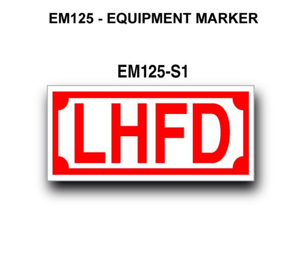 A red and white sign with the letters " lhfd " on it.