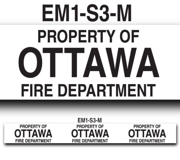 A sign that says em 1-s 3-m, property of ottawa fire department.