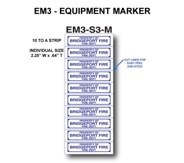 A sheet of stickers with the words " em 3-equipment marker ".