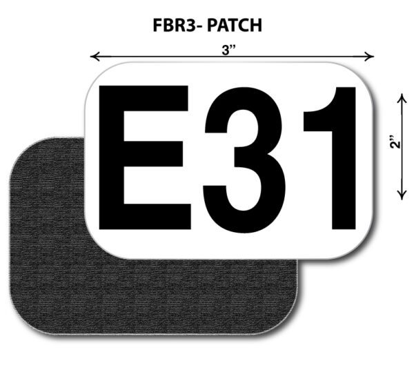 A black and white patch with the number 3 1