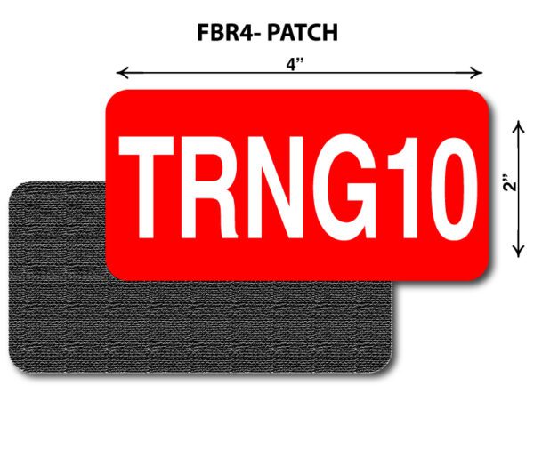 A red patch with the number trng 1 0 on it.