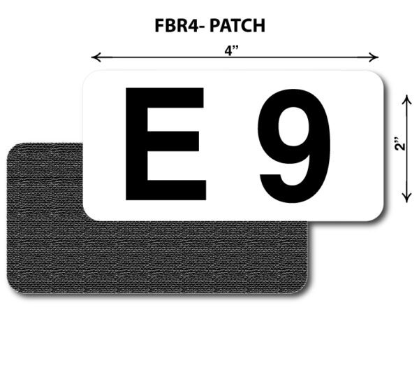 A patch of fabric with the number e 9 on it.