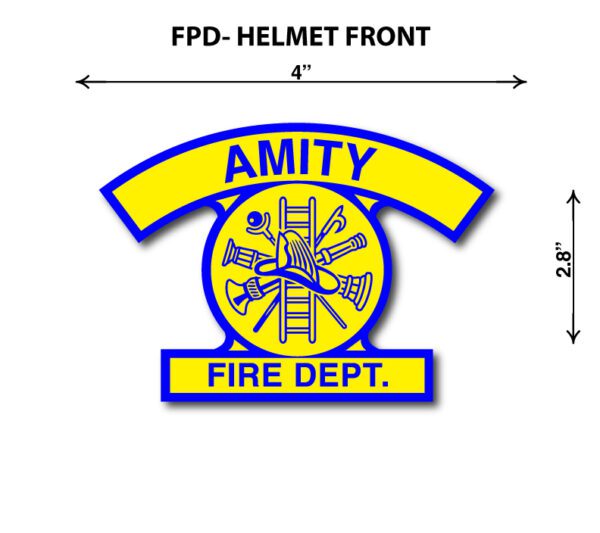 A picture of the front of an amity fire department patch.