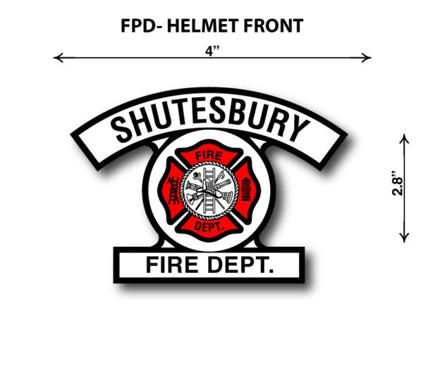 A fire department patch is shown on the side of a vehicle.