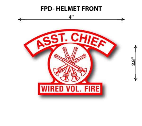 A red and white patch of the asst. Chief fire department