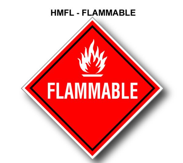 A red and white sign with the word " flammable ".