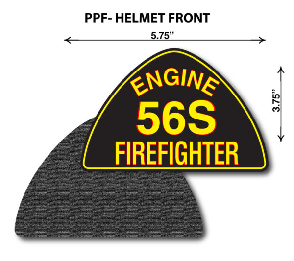 A fire fighter 's helmet with the words " engine 5 6 s firefighter ".