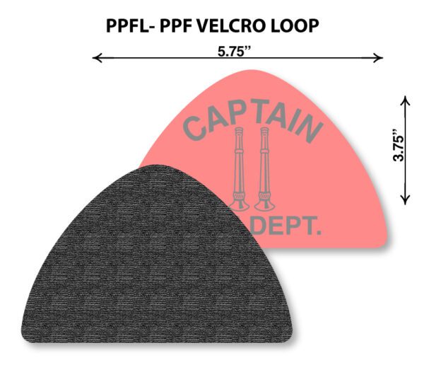 A velcro loop is shown with the size of the captain 's patch.