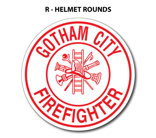 A round sticker with the words " gotham city firefighter ".