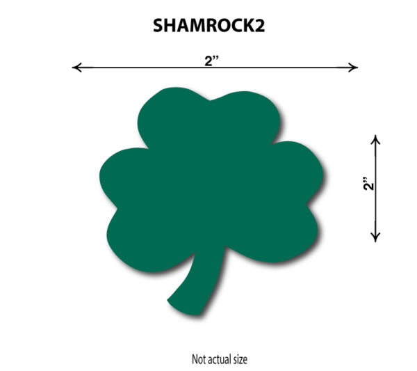 A shamrock is shown with measurements for size.