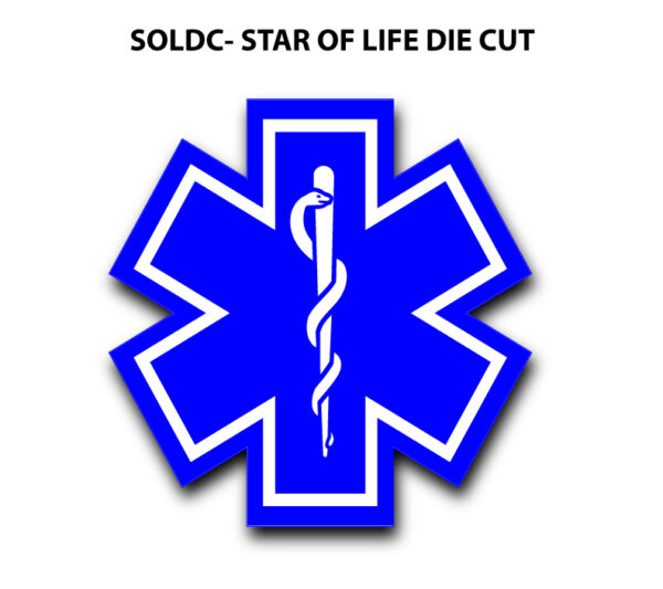 A blue star of life with the words soldc-star of life die cut in it.