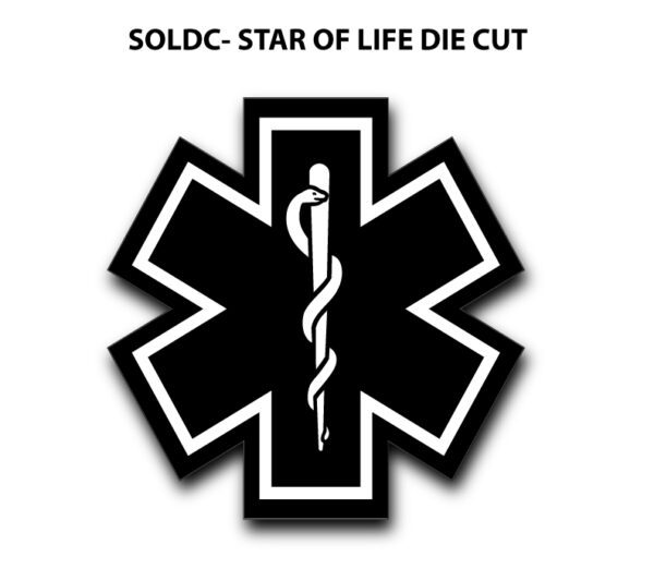 A black and white image of an emergency star of life.