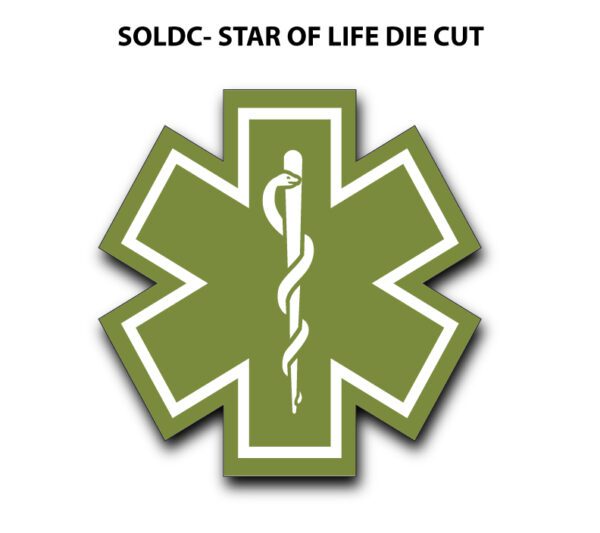 A green star of life with the words soldc-star of life die cut.