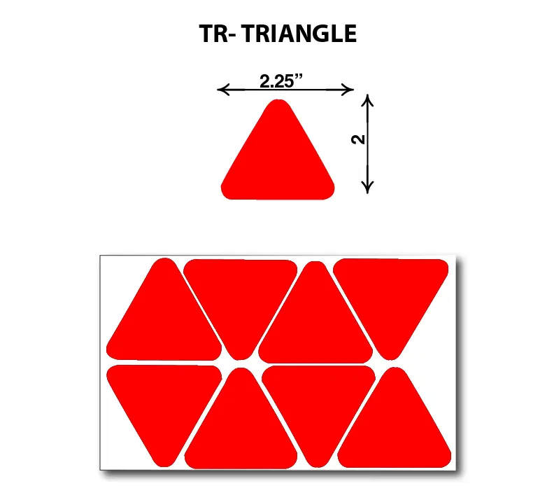 Red triangle stickers on white background.