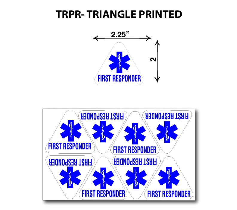 Six blue triangle first responder stickers.