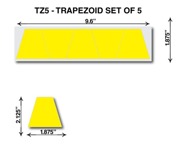 A set of 5 trapezoid shaped yellow stickers.