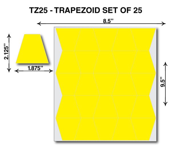 A set of two yellow trapezoid shaped stickers.