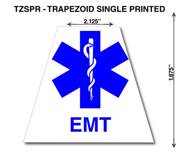 A blue and white sign with the words emt on it.