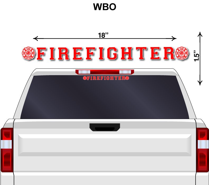 WBO Back Window Sticker for Firefighter Vehicle With Measurements