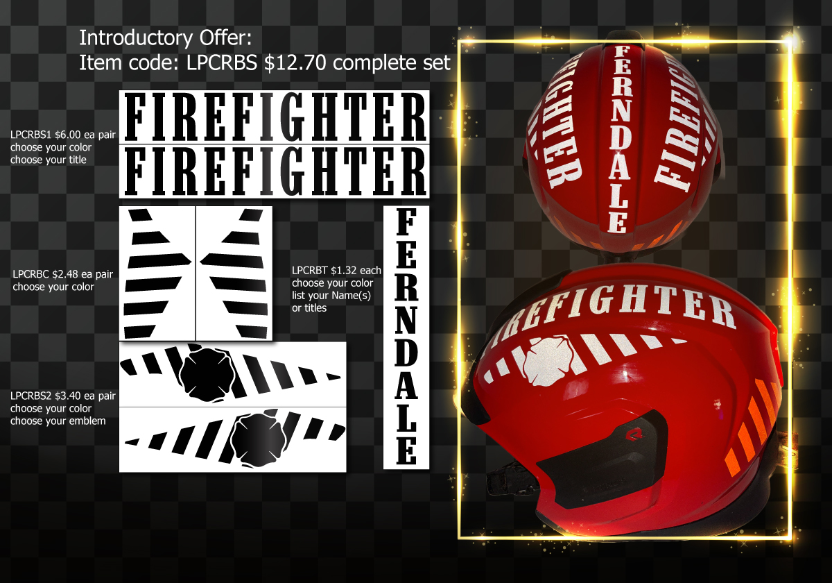 A picture of the firefighter helmet and decal set.