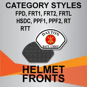 Dayton Fire Department helmet front styles.