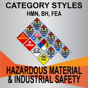 Hazardous material and industrial safety signs.